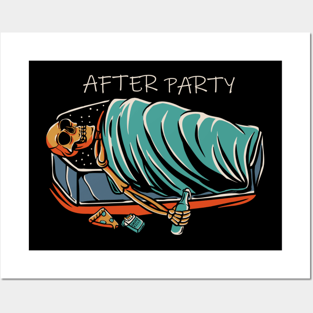 After Party Drunk Skeleton Skull Alcohol Wine Lover Beer Lover Wall Art by anubis1986